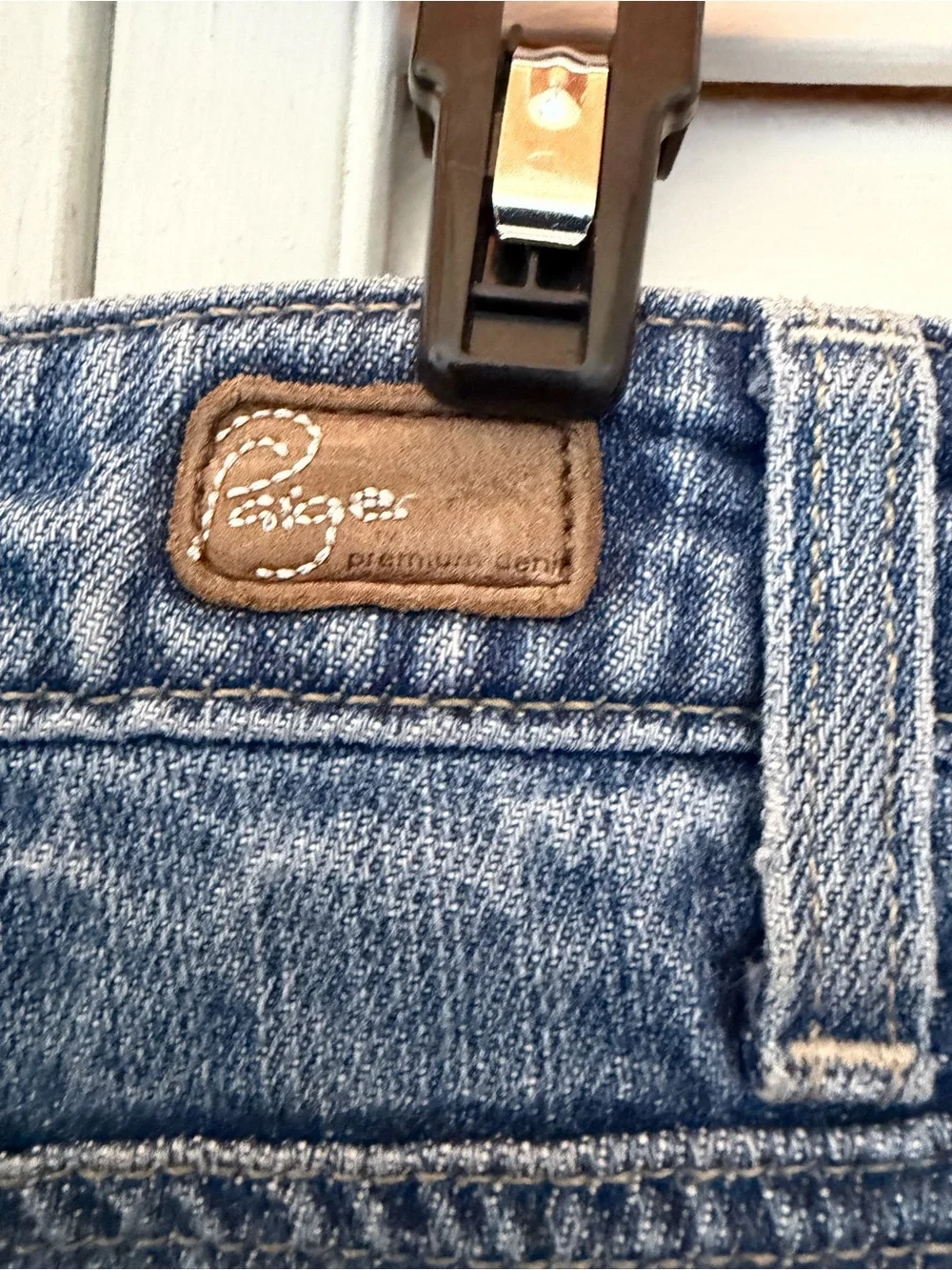 Paige Premium Denim Light Blue Distressed Denim Cutoff Shorts